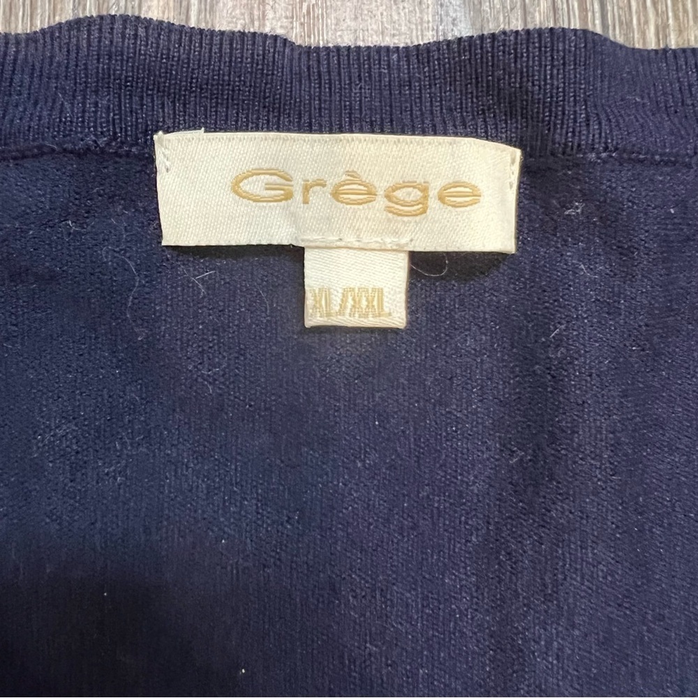 Grege Navy Blue White Stripe Button Up Short Knit Cardigan Sweater 1/4 Sleeve XL - Picture 4 of 10